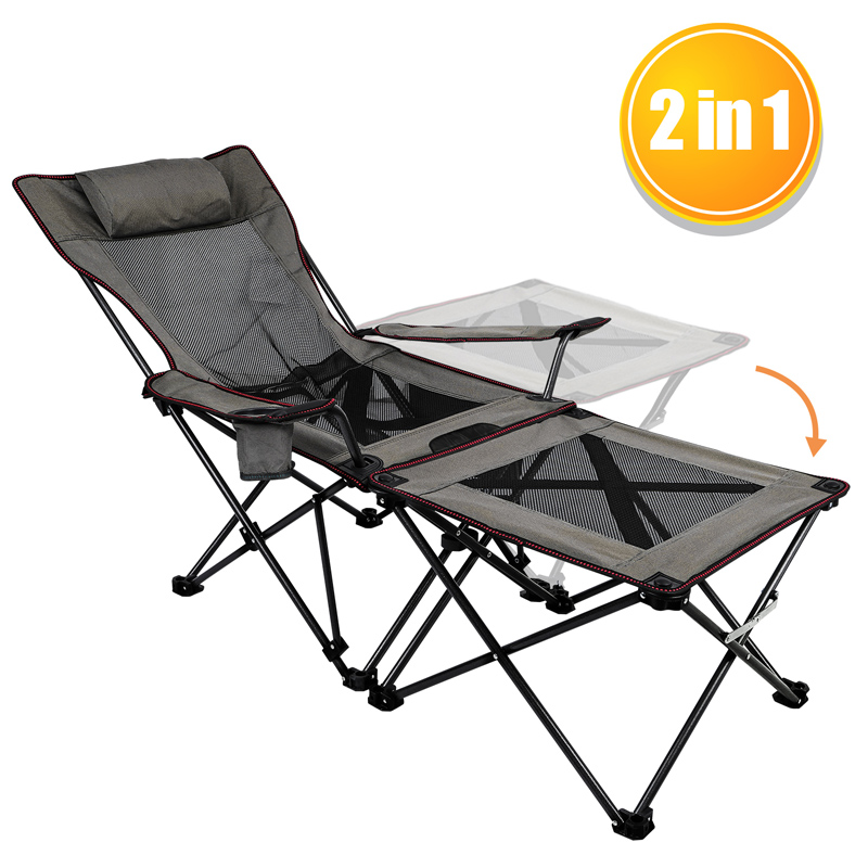 OEM Pop Up Screen Tent With Floor Manufacturer –  XGEAR 2 in 1 Foldable Camping Lounge Chair with Detachable Side Table for Camping Fishing Beach and Picnics – Xgear